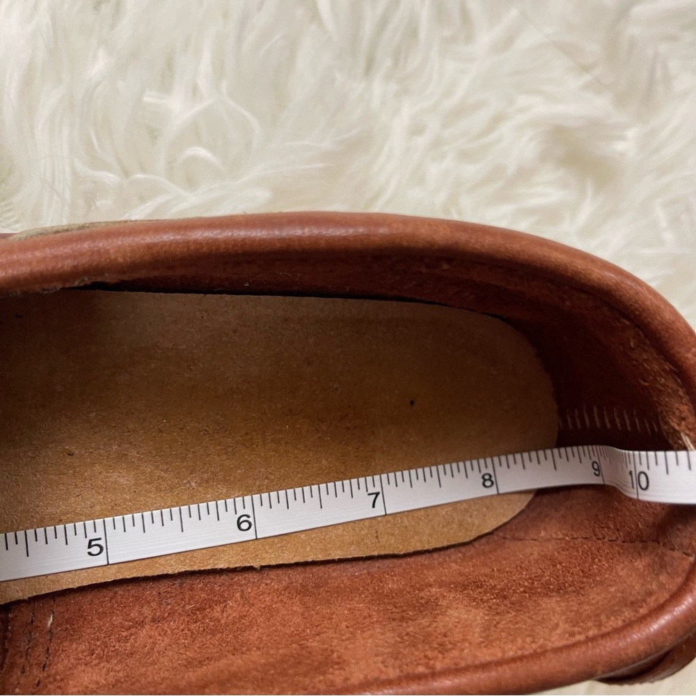 VTG 1970’s Sears Roebuck Brown Leather Thick Gum Sole Loafers w Fringe and Bow - Picture 14 of 15